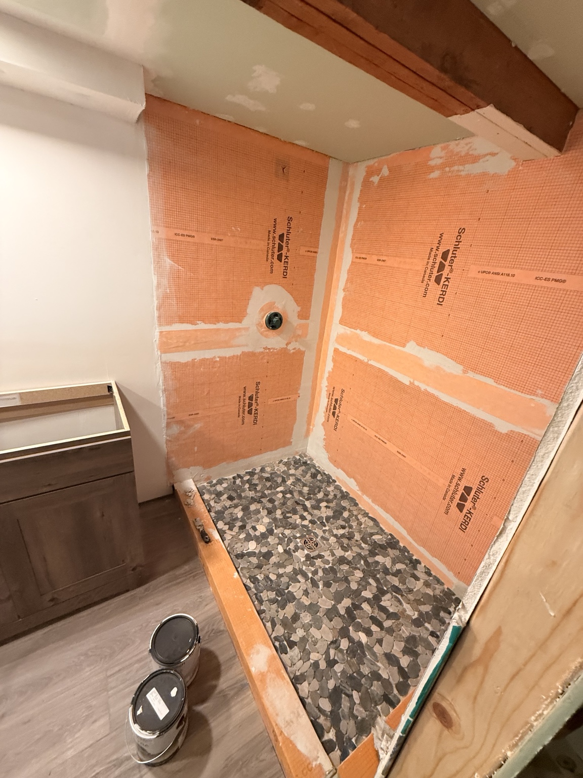 Shower waterproofing and tile work in progress