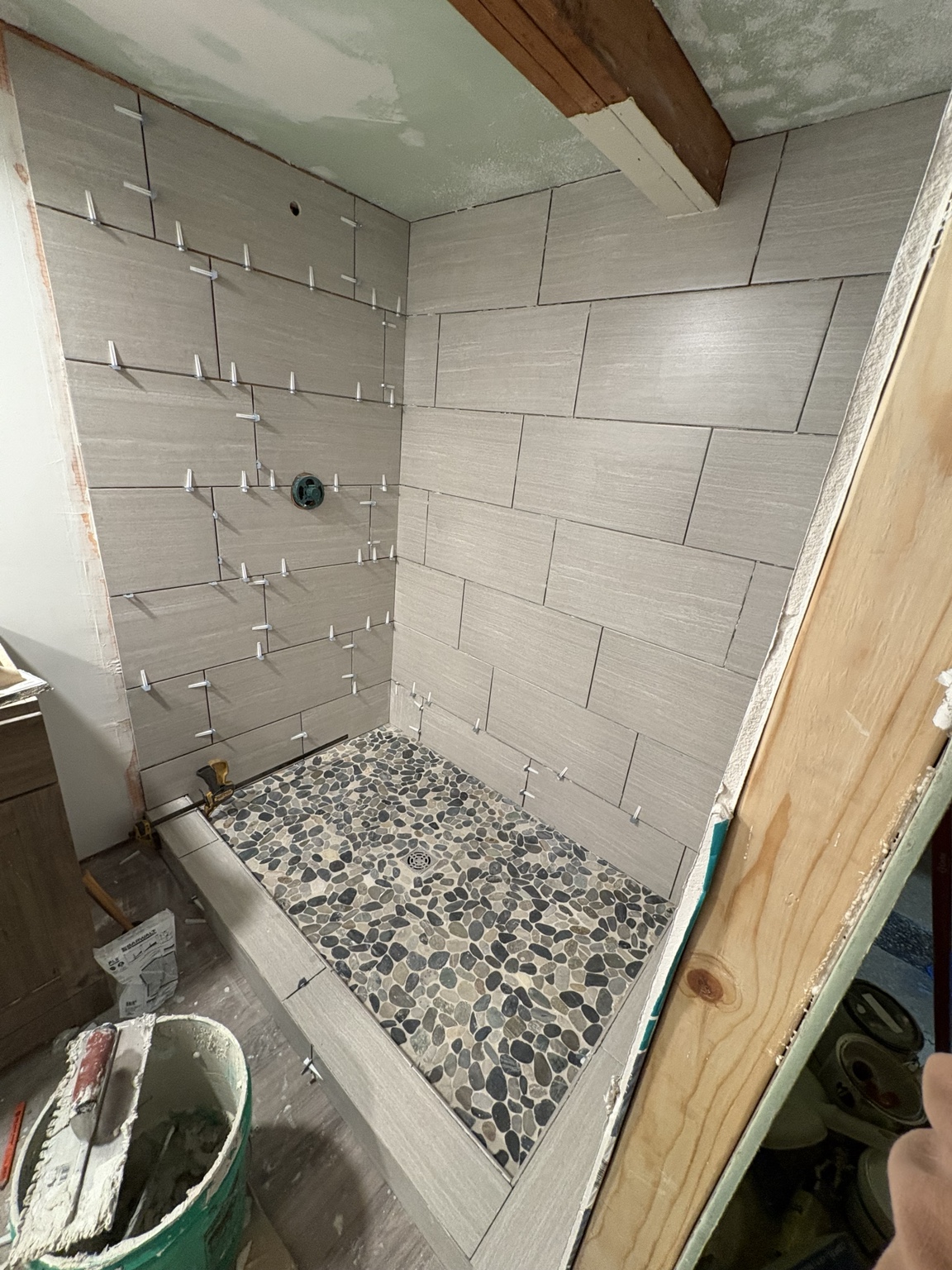 Tiled shower under construction