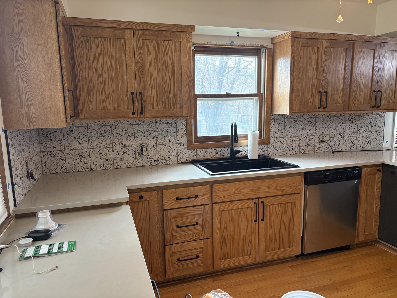 Kitchen cabinets and counter during renovation
